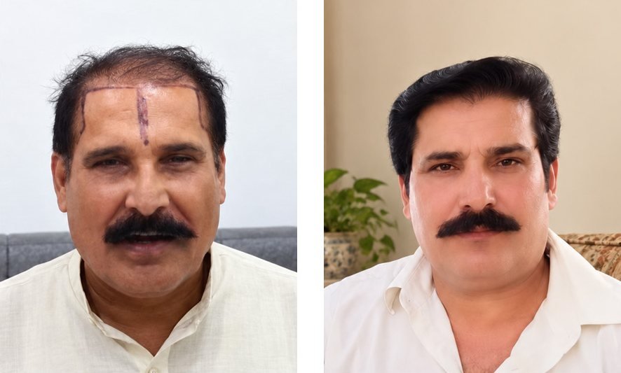 Before and after frontal density restoration, Abdullah Clinics Karachi